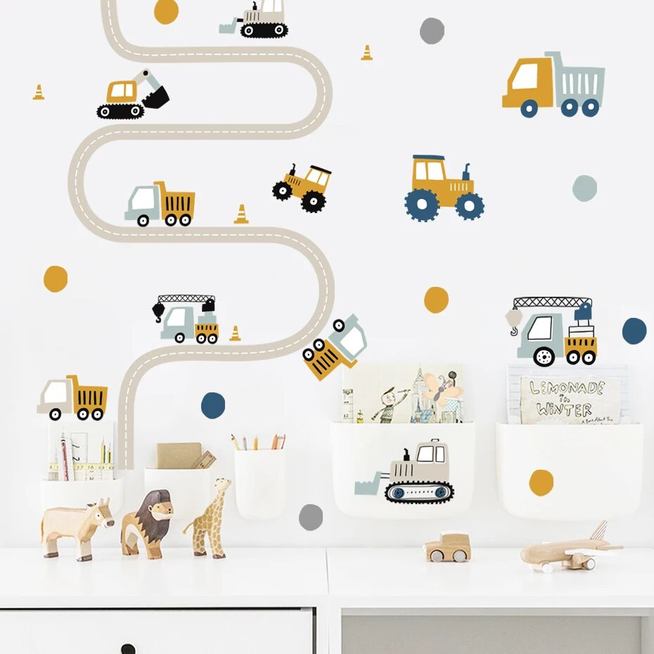 Cartoon Cute Urban build Car Watercolor Nursery Stickers Removable Wall Decals Art Print Kids Boys Room Interior Home Decor. 