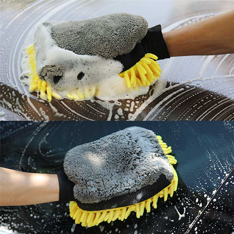 Waterproof Car Wash Microfiber Chenille Gloves Thick Car Cleaning Mitt Wax Detailing Brush Auto Care Double-faced Glove. 