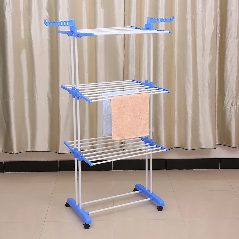 Three Layers Clothes RackCloth Drier Rack Clothes Drying Rack,4-Tier Foldable Clothes Hanger Adjustable Large Stainless Steel Garment Laundry Racks for Indoor Outdoor. 