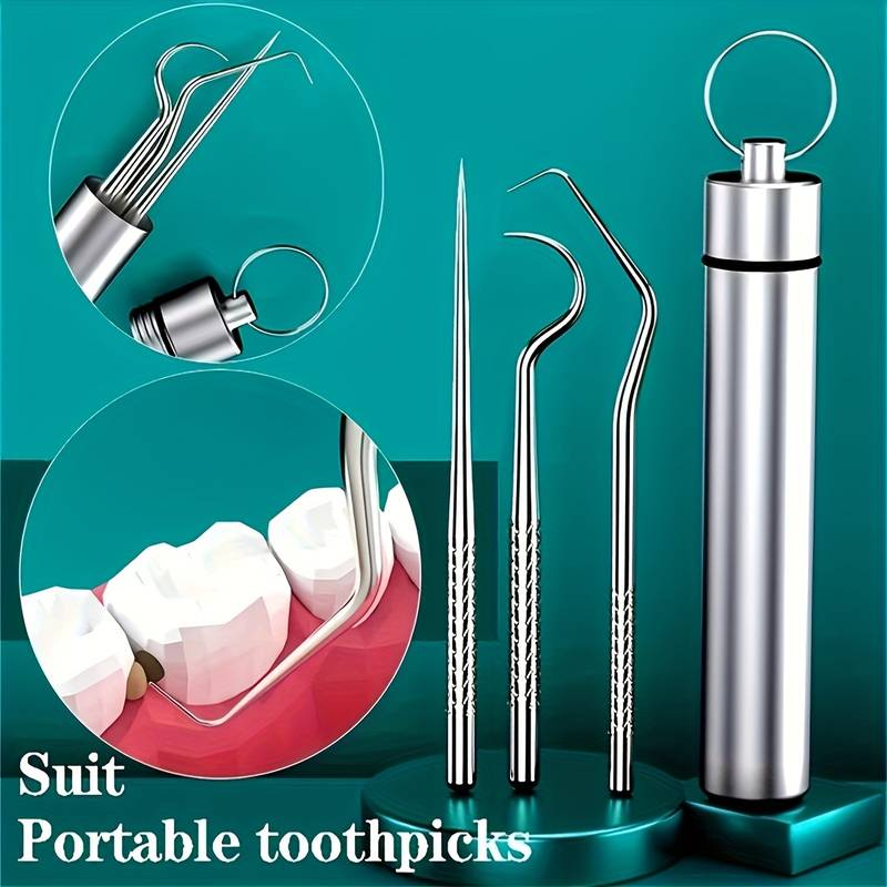 Portable Dental Tool Set Flossing Tooth Picking Tool Metal Stainless Steel Spiral Ear Pick Spoon Kit Oral Hygiene Tartar Removal