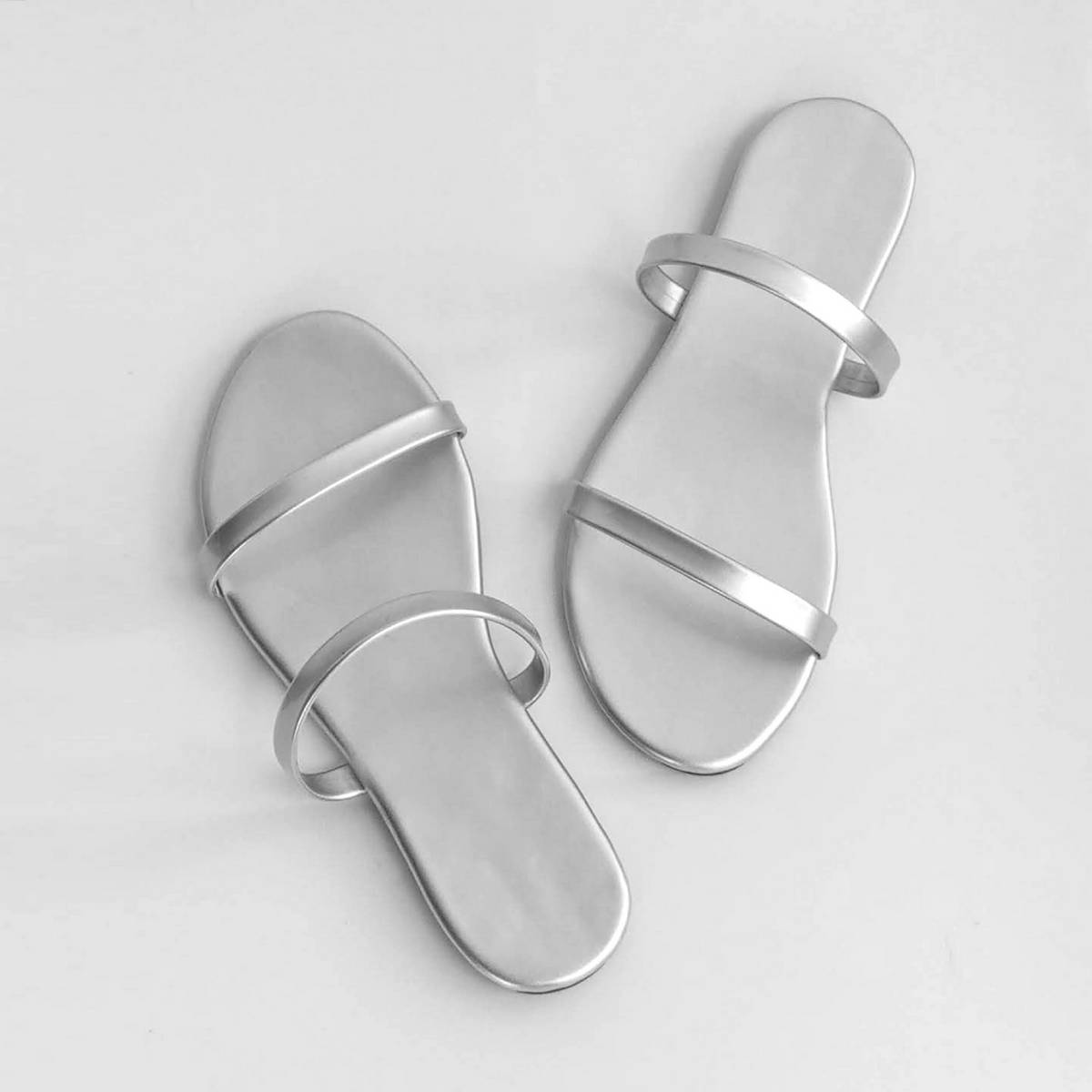 silver two strap sandals