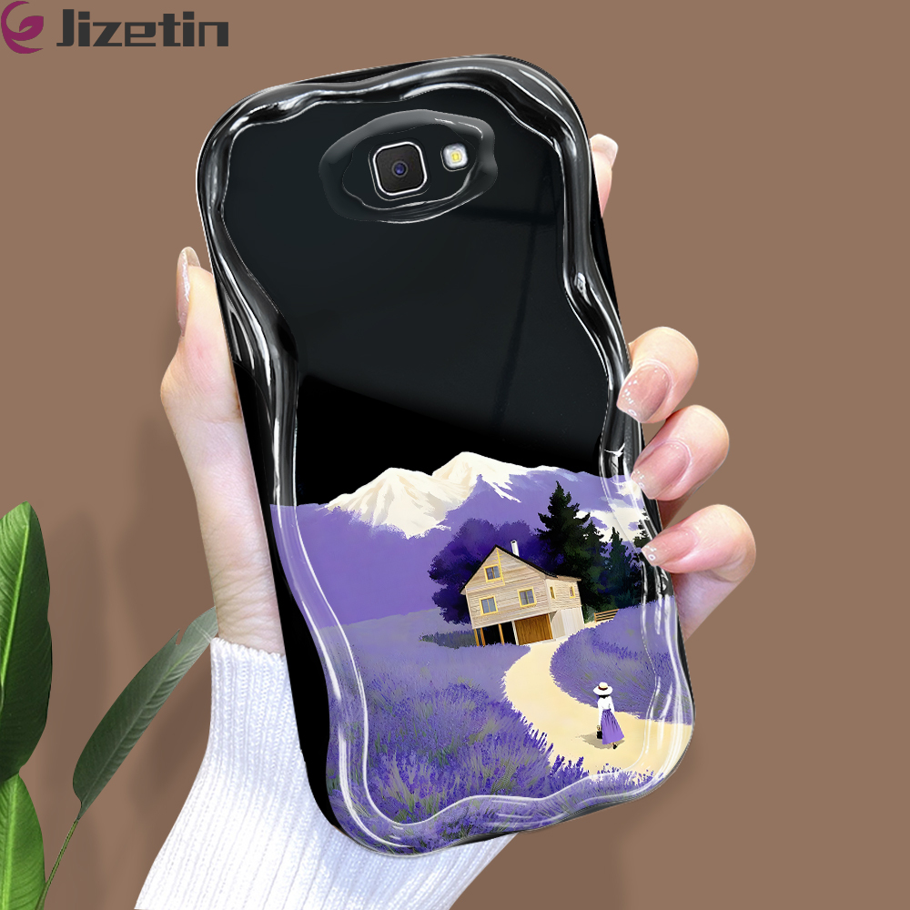 Jizetin for Samsung J7 Prime Back Cover Purple Garden Curved Wavy Edge Soft Silicone Phone Case. 