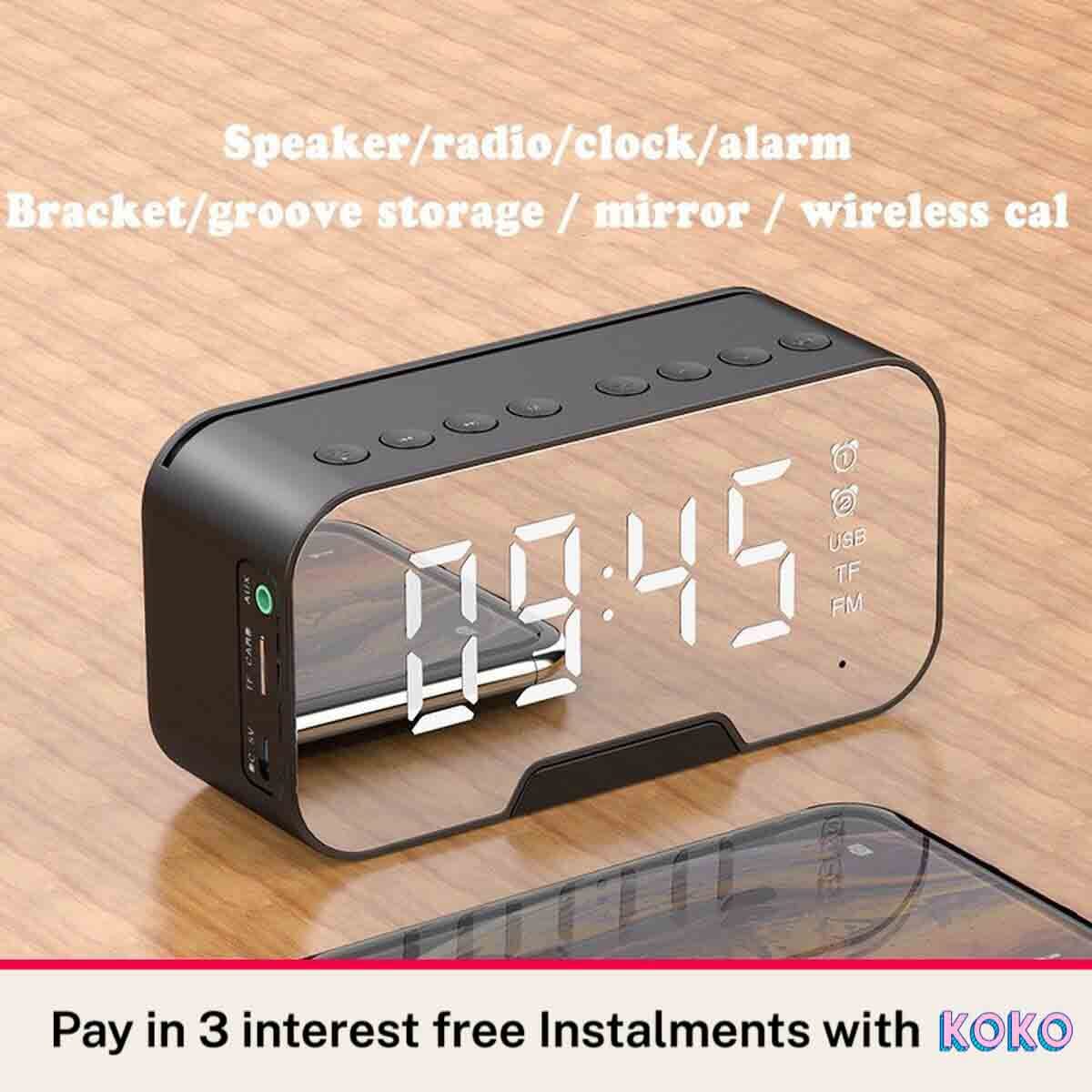 G10 ALL IN 1 Portable Bluetooth Alarm Clock FM Radio Speaker/Super Bass Stereo Speakers/Hands-free Calling Support/Mirror Screen Dispaly/Support FM TF AUX / Phone Holder