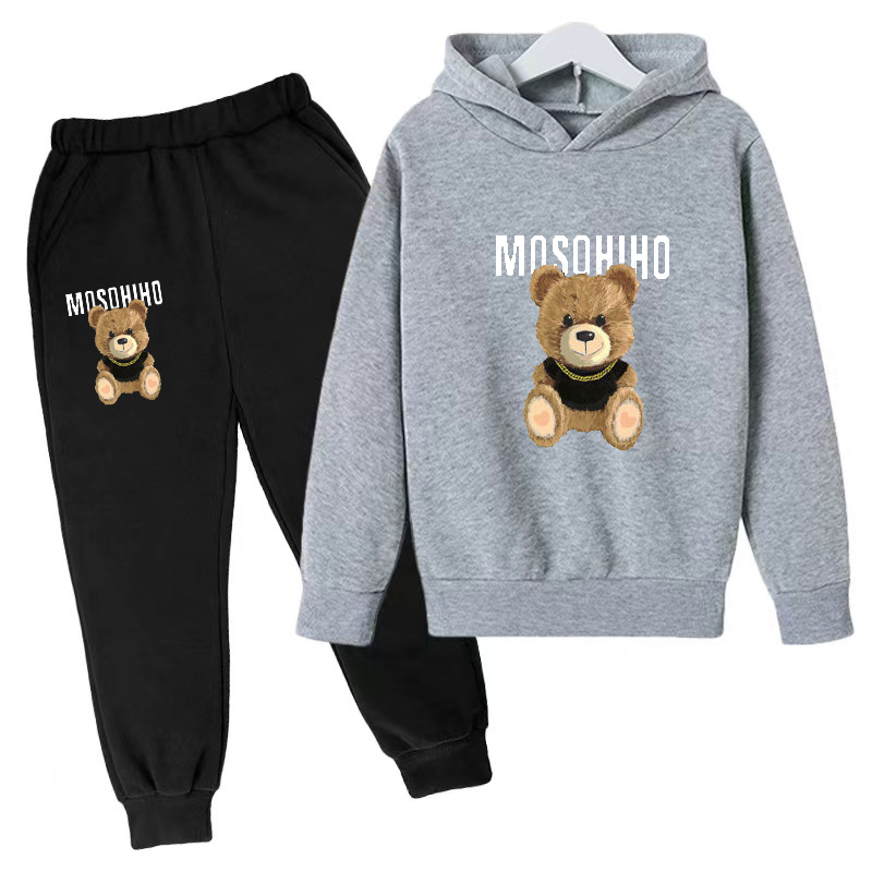 Children's Hoodie Cute Bear Print Sweatshirt Top+trousers 2P Boys Girls Boys Pullover Outdoor Sports Charming Fashion Casual Set. 
