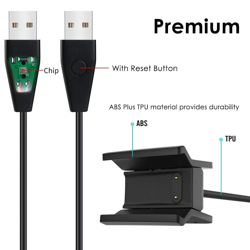 for Fitbit Alta HR Charger with Reset Button Replacement USB Charger Charging Cable for Fitbit Alta HR Fitness Smart Watch, Black (2-Pack(Black)). 