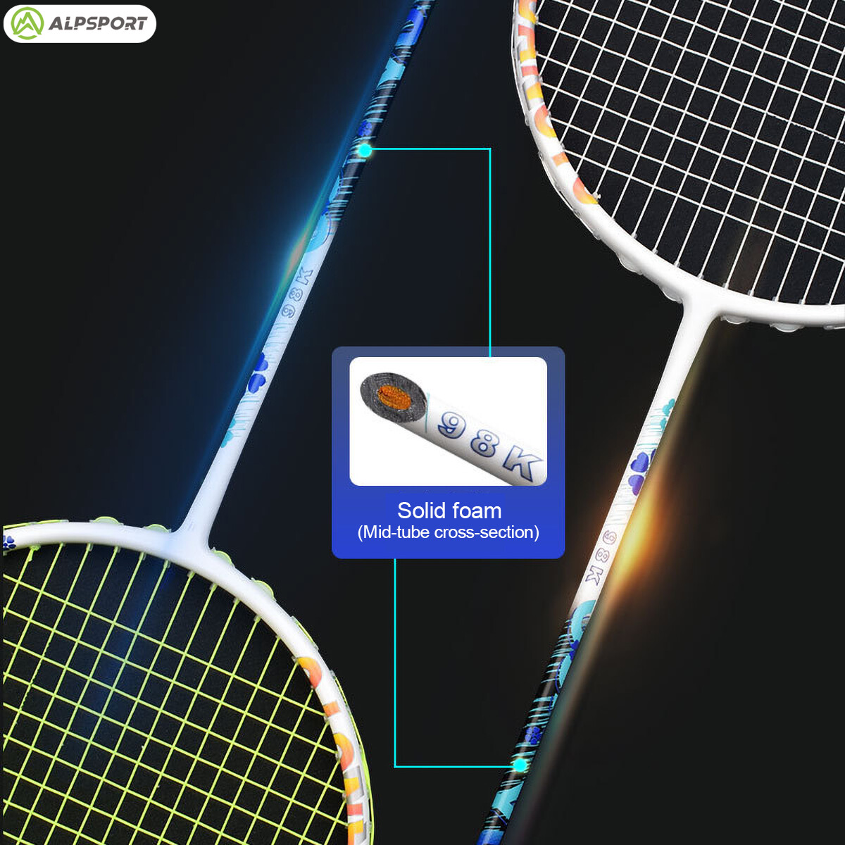 ALPSPORT 98K Solid shaft + Five Leaf Clover Ultra Offensive 84g 4u Racket Badminton Racket Raket Badminton Original Racquet Badminton White Rackets. 