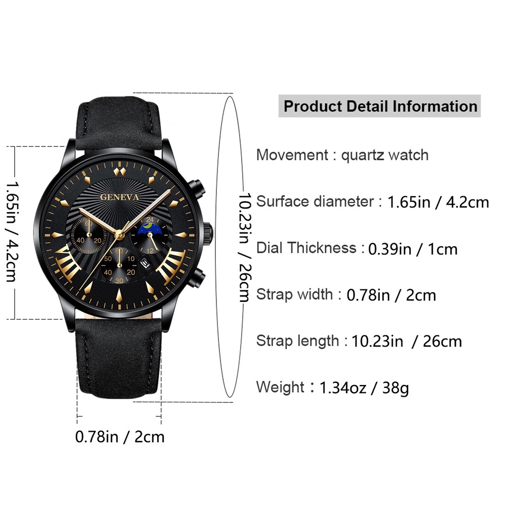 Enacolor 2Pcs/Set Simple Male Leather Bracelets Quartz Watch Set Fashion Casual Accessories Men Gift. 