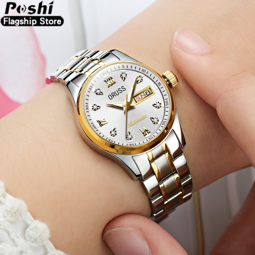 【WEJA】 Relo Buy 1 Take 1 couple watch for men and women automatic Date  water proof Quartz Watches Fashion Elegant Stainless Steel luminous display gold Casual Ladies wristwatch. 