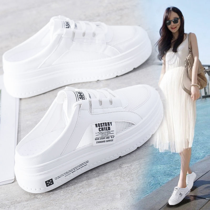 Baotou ban tuo xie Women's2023New Summer Mesh Slip-on Lofter Thick Bottom Women's Outer Wear 1963