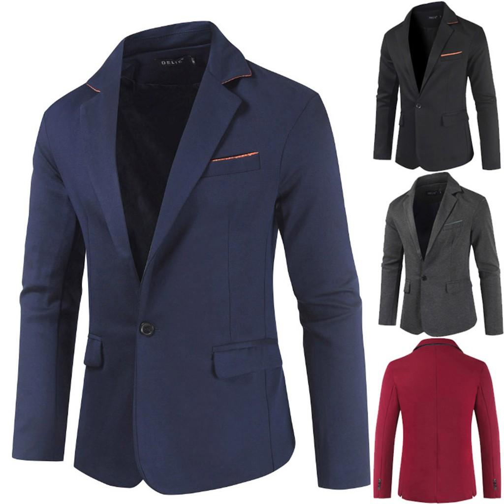 Men\u0027s New Fashion Body,Building Pure,Color Suit Business Simple Suit Coat