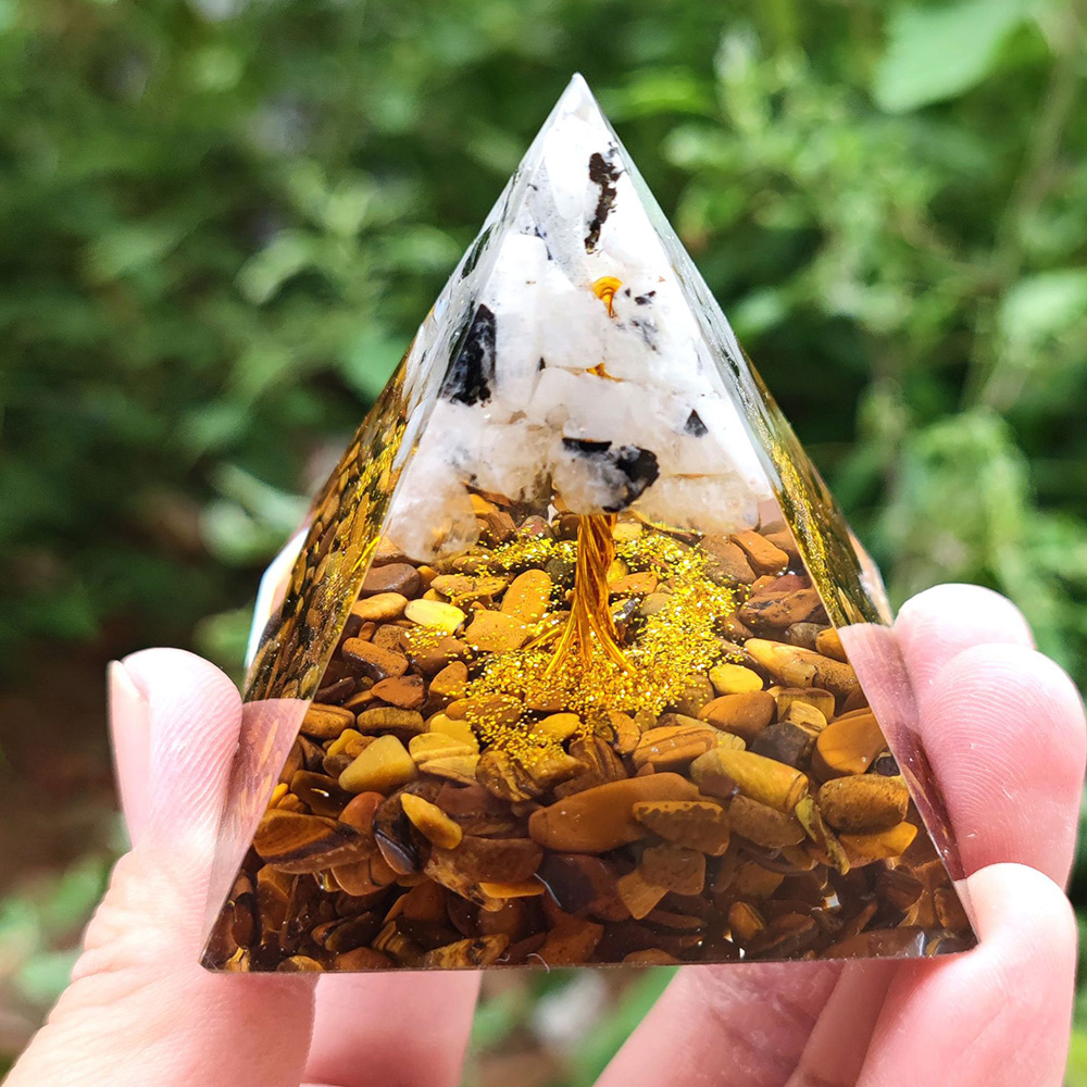 Weigudoc Pietre Chakra Reiki Piramide di Orgonite, Ametista Albero della Vita, Pietre preziose curative per Meditazione curativa dei Chakra Decorazione Domestica Che attira ricchezza (1