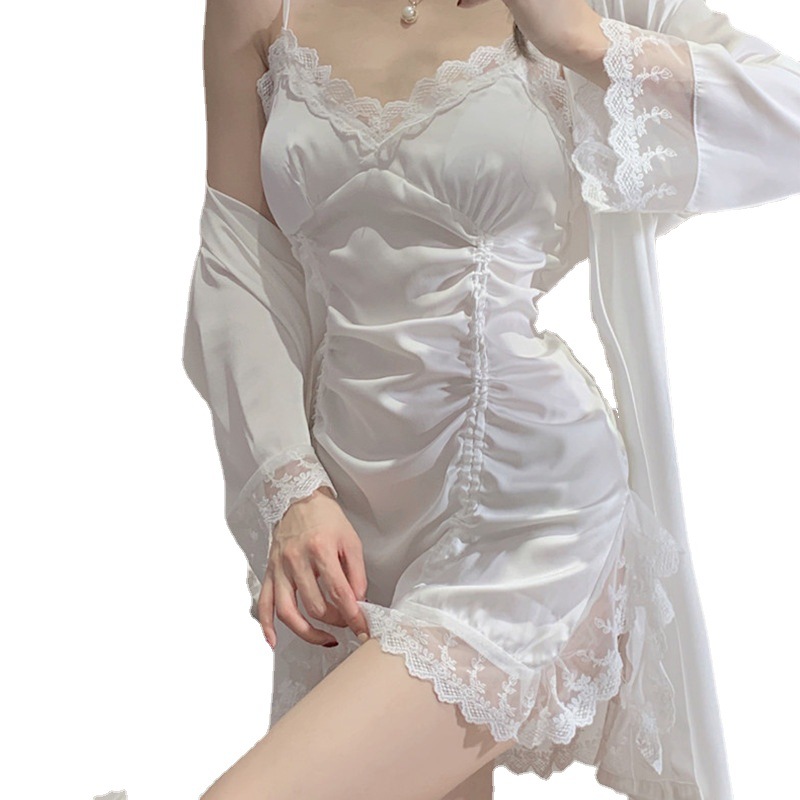 SYQ Xia Chun's Pajamas Women's Lace Sling Nightgown Nightgown Two-Piece Home Clothes With Chest Pad. 
