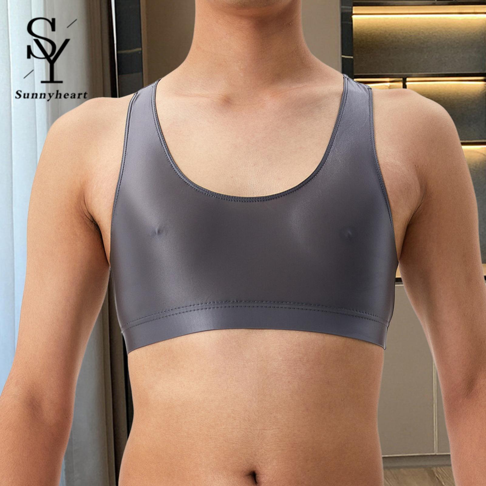Sunnyheart Men Round Neck Vest Men's Silky Glossy Tank Top S veless Raceack O-neck Solid Color Skinny Smooth Surface Shirt Breathable Men Vest. 