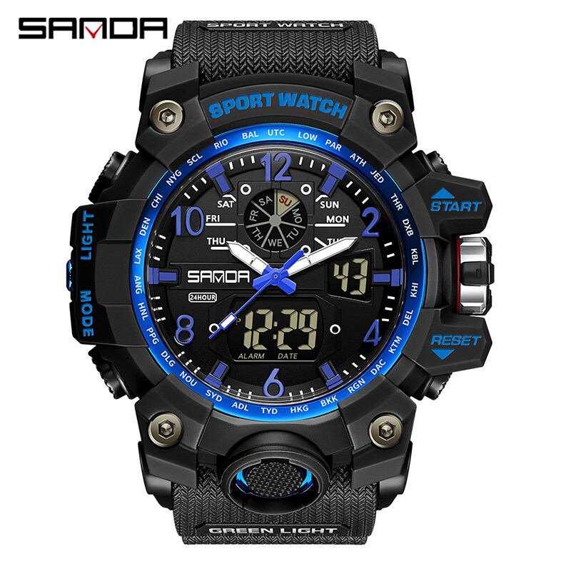 【Miga Plaza】 Sports Brand Fashion Watch Men LED Digital Quartz Watch Men Top Luxury Multi-Function Analog Digital Watch Waterproof Watch. 