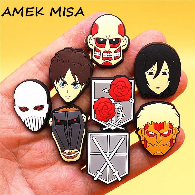 【hot】 Japan Attack On Titan PVC Shoe Charms Decorations Guard Rose Wings Of Liberty Shoe Buckle Accessories Sword Of Crusade Croc Jibz