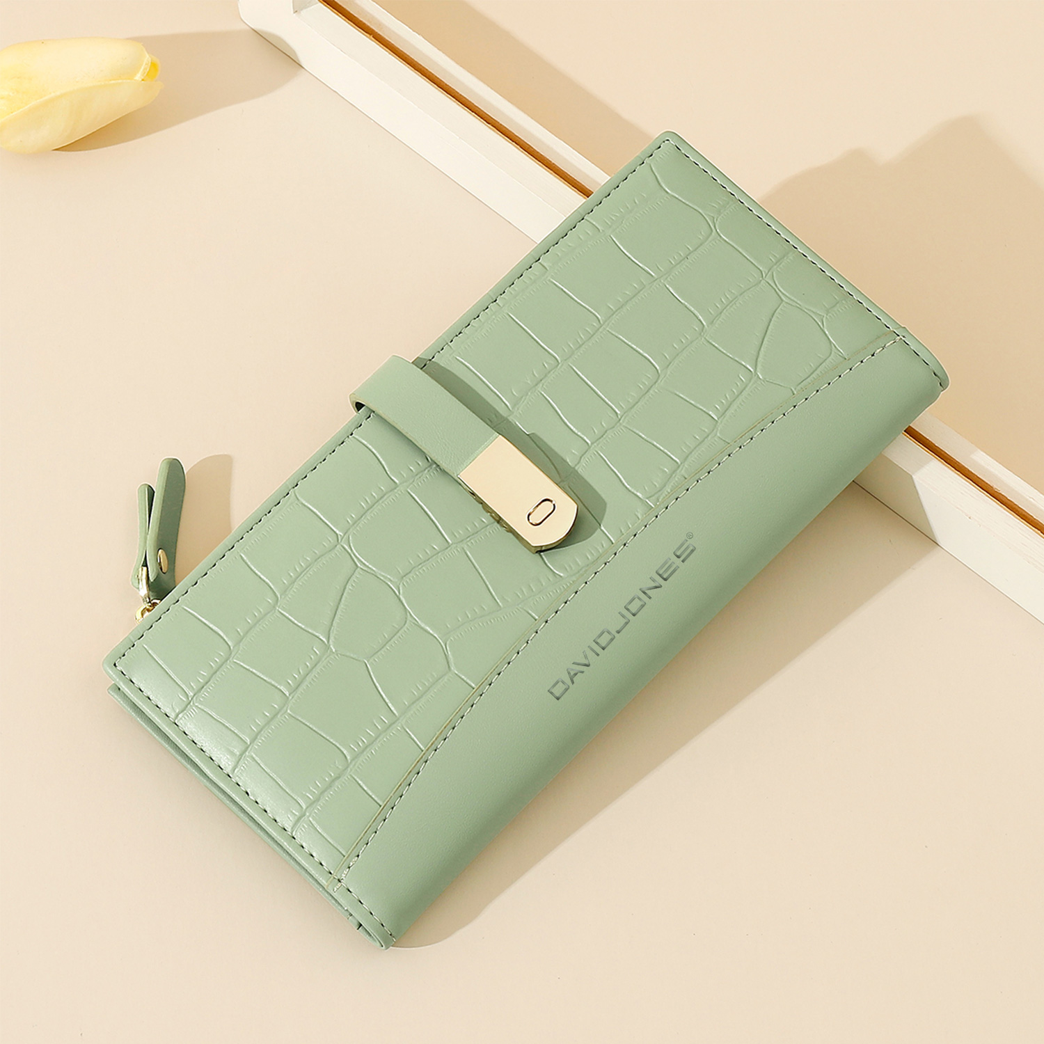 David Jones Paris Long Crocodile Wallet 2 Fold Phone Card Holder Organiser for Women and Gilrs. 