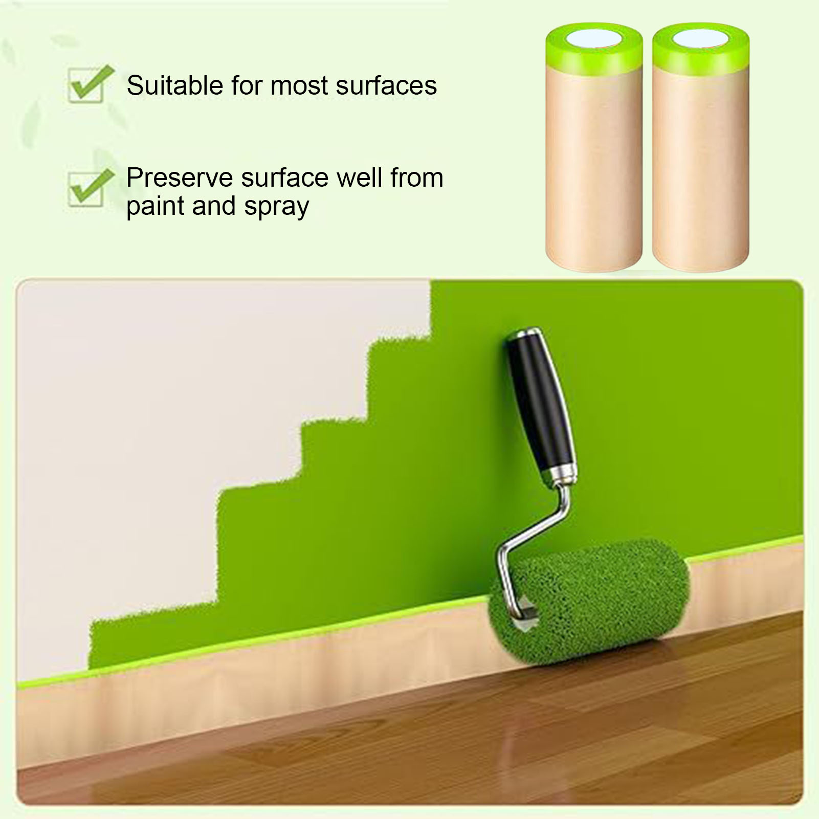 Oufeiton Surface Protection Masking Paper Premium Pre-taped Masking Paper 2 Rolls Strong Adhesive Waterproof Drape for Painting Diy Projects Multipurpose Protective Covering Sheets for Home Auto Wide Width. 