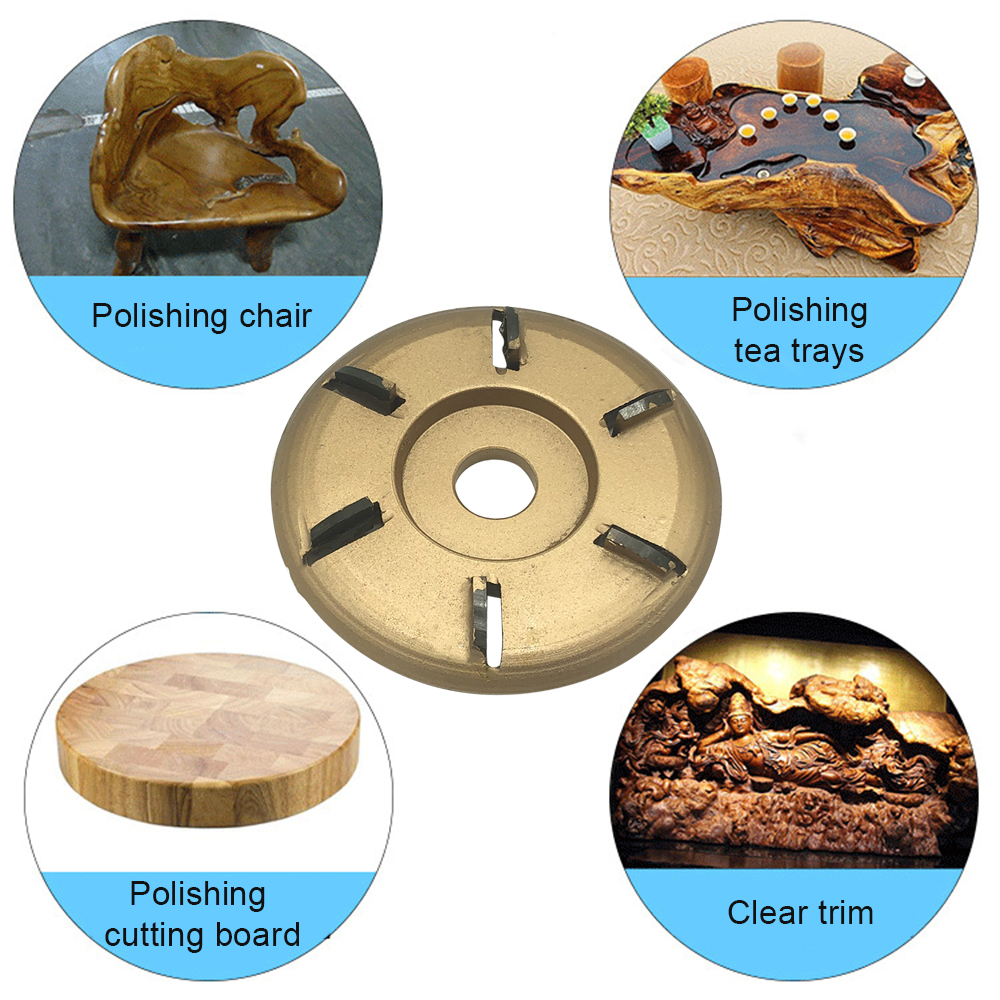 KOGEEK 6-Teeth Power Wood Carving Disc Tool Milling Cutter Woodworking Turbo Tea Tray Digging for 16mm Aperture Angle Grinder Gold Flat. 
