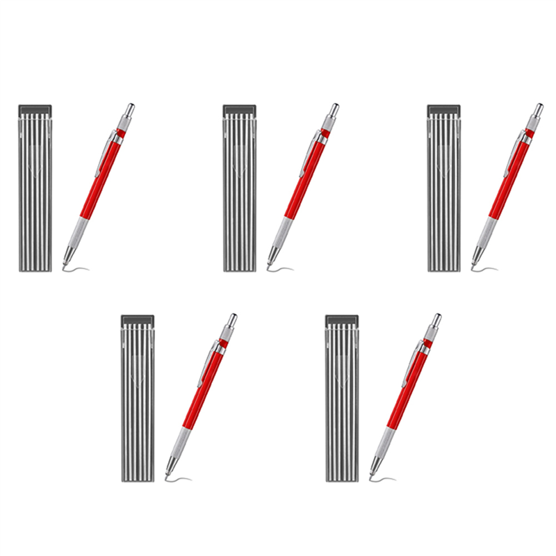5X Welders Pencil with 60PCS Silver Streak Refills, Metal Marker Mechanical Welding Pencil Pipefitters, Fabrication, Red
