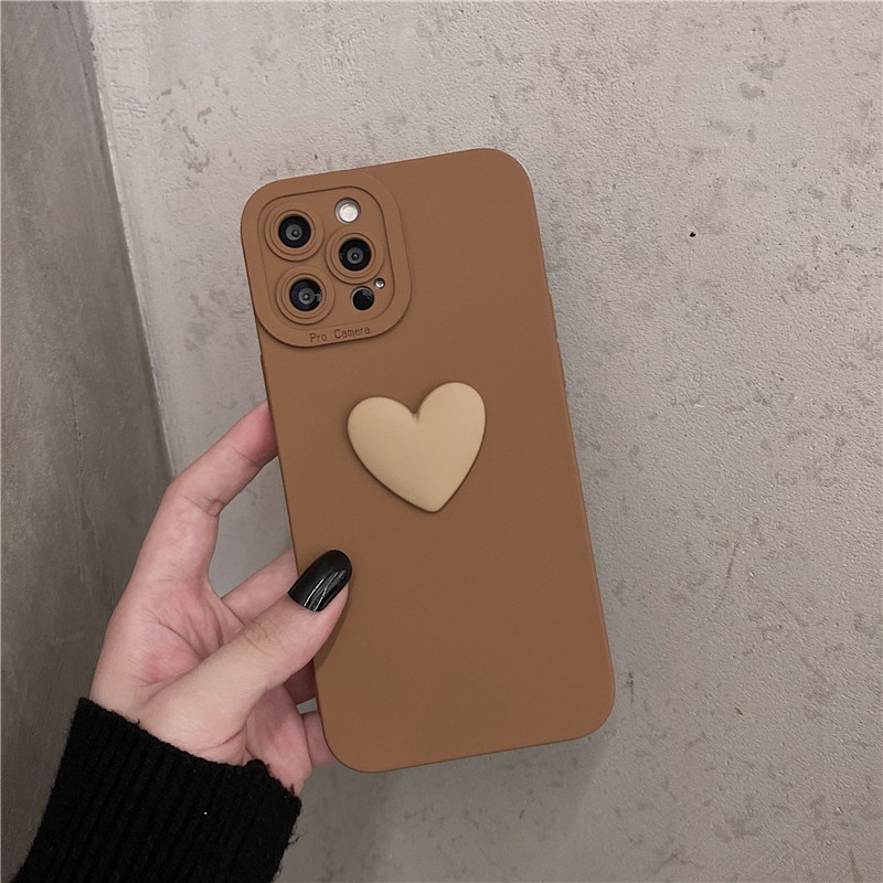 【ThinkWay】Korea 3D Cartoon Love Heart Soft Phone Case For iPhone 13 12 Pro Max 11 X XR XS 7 8 Plus Lens Protection Luxury Silicone Cover. 