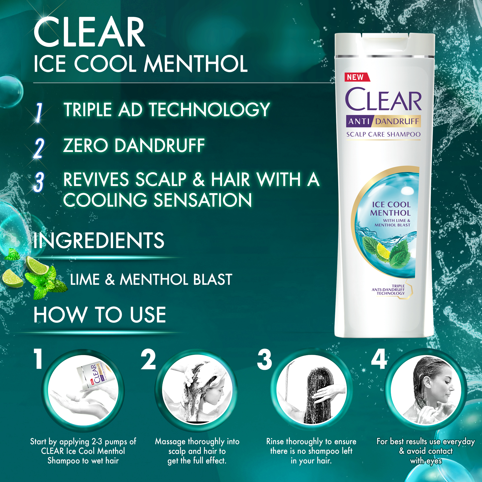 Clear Ice Cool Menthol Shampoo, 180ml. 
