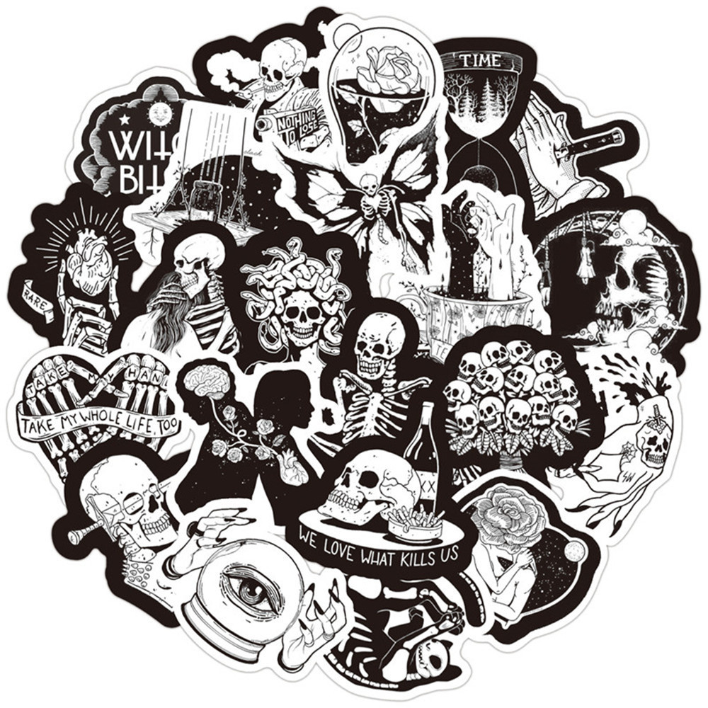 20/40/60 pcs Cool 1 and White Gothic Skull Stickers Aesthetic Laptop Luggage. 