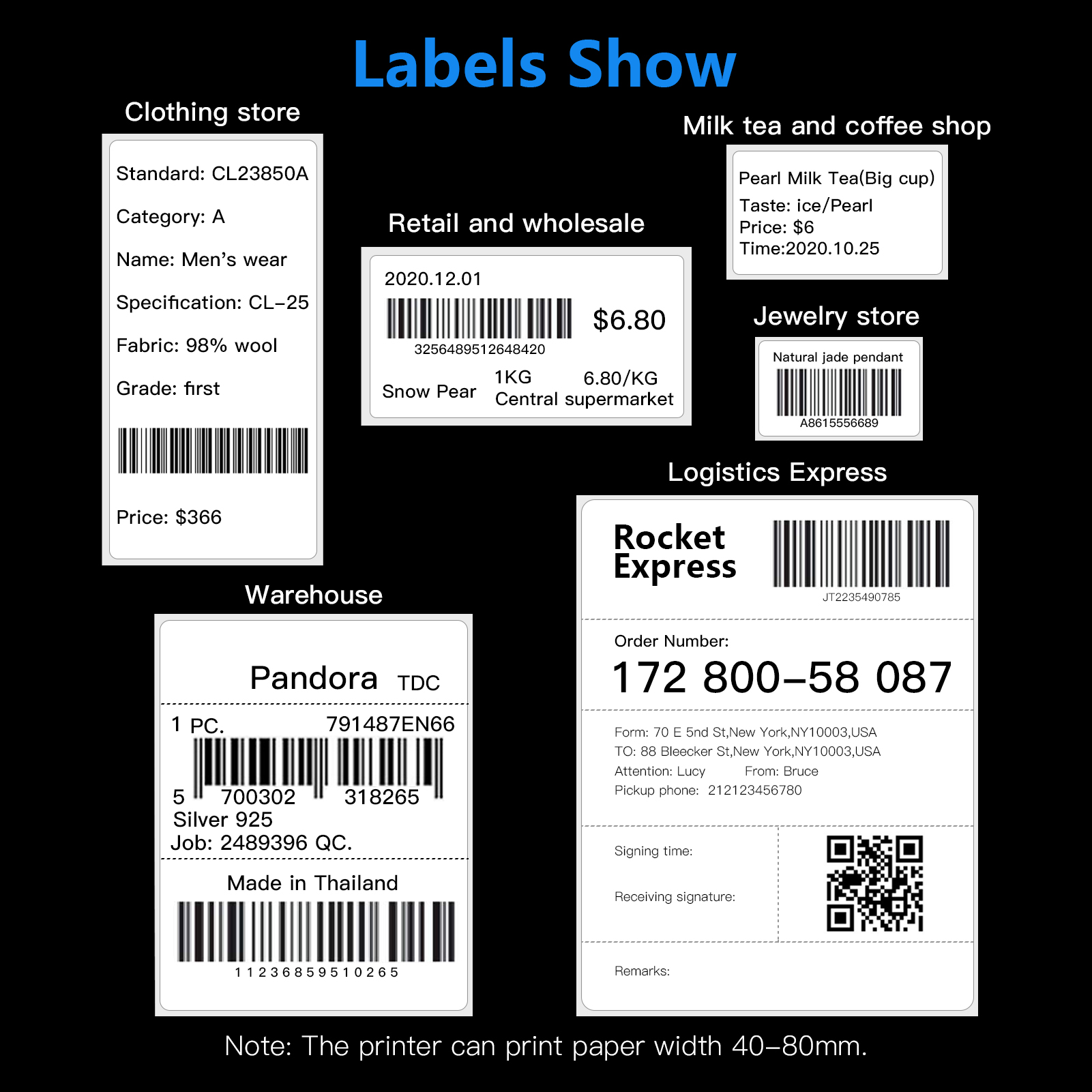 HXSJ Desktop Shipping Label Printer High Speed Usb + B-T Direct Thermal Printer Label Maker Sticker 40-80Mm Paper Width For Shipping Postage Barcodes Labels Printing Compatible With Amazon Ebay Shopify Fedex Usps Etsy. 