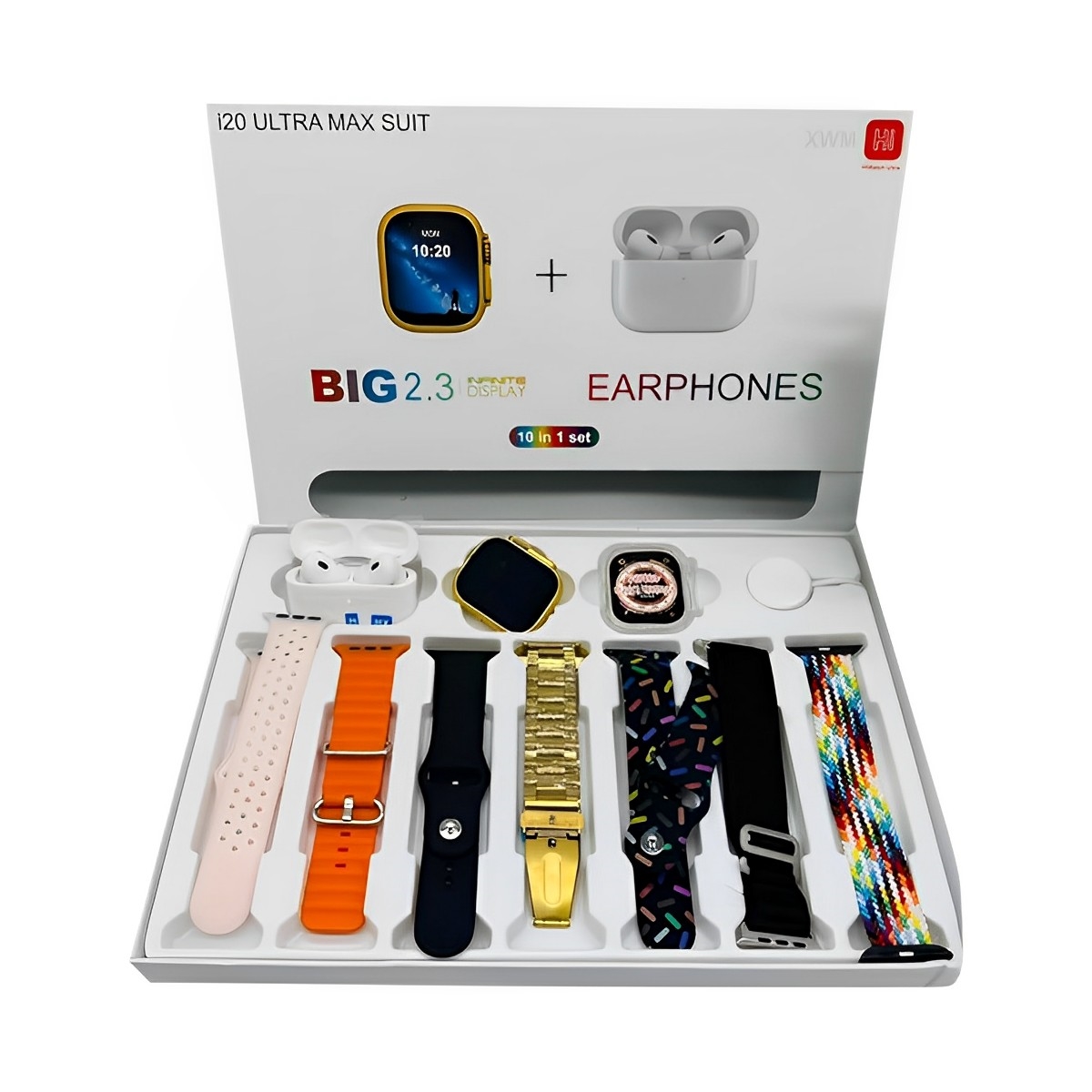 Hiwatch i20 Ultra 2 , 3 MAX Suit SmartWatch + Airpods Pro with Transparent Screen Guard Watch with Seven Decorated Straps. 