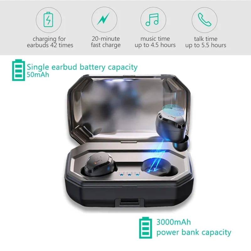 ANTIMI TWS S8 plus Wireless Bluetooth Earbuds Touch Control  Noise Cancelling Waterproof IPX6 3000mAh power bank. 