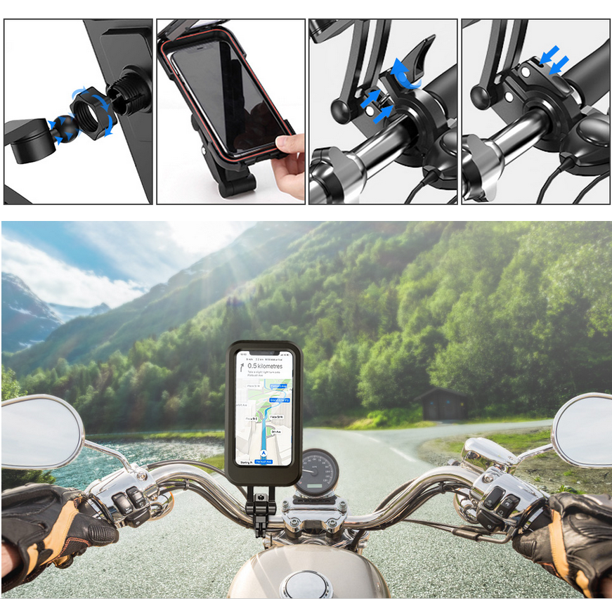 Waterproof Bike Phone Mount Cell Phone Holder for Motorcycle - Bike Handlebars, 360° Adjustable Universal Motorcycle Phone Mount Bike Phone Holder with TPU Touch-Scree