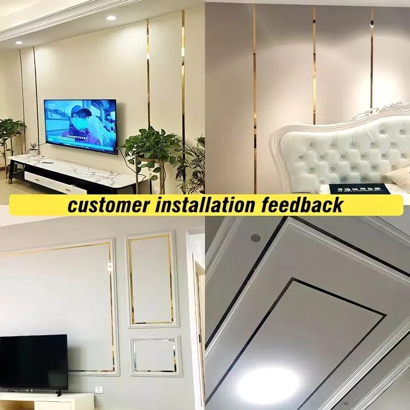 wall stickers 1 Roll Gold Wall Sticker Stainless Steel Flat Decorative Lines Titanium Wall Ceiling Edge Strip Mirror Living Room Decoration. 
