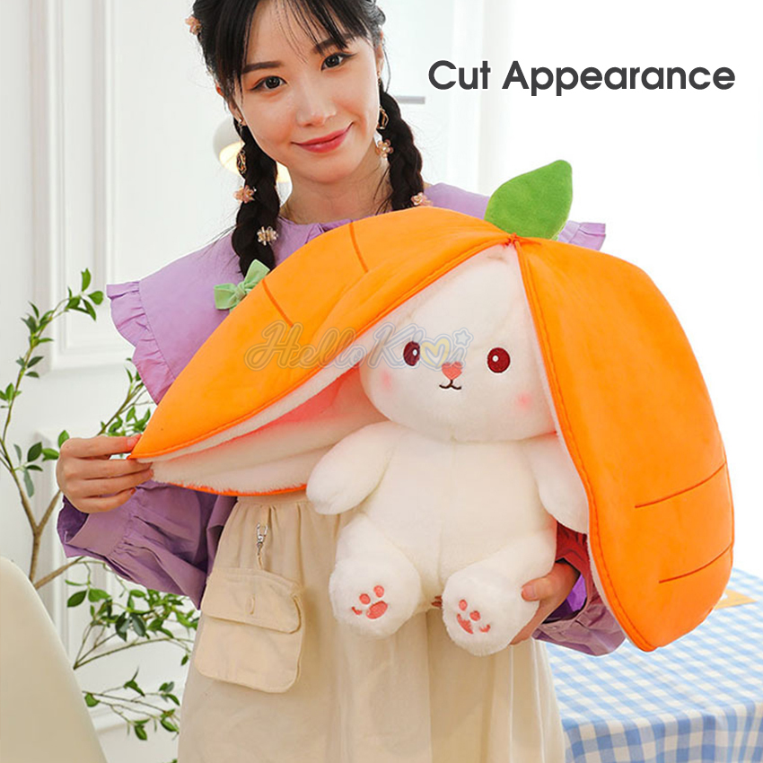 HelloKimi Strawberry Rabbit Plush Cute Bunny 2 In 1 Long Ear Fruit Animal Stuffed Doll Plush Toys Creative Transformation Of Rabbit Doll Plush Doll Reversible Carrot Strawberry Bunny Plush . 
