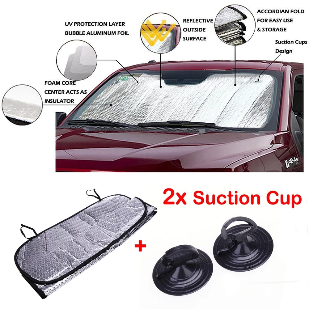 Folding Antiuv Sun Shade For Front Windshield 150 X 70 Cm, Universal