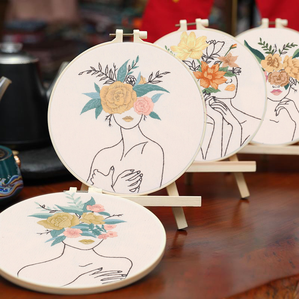 ALIEN Flower Embroidery Diy Kit Sashiko Set Hand Embroidery Pattern Needle with Hoop for Beginners Needlework Tools Accesories Crafts