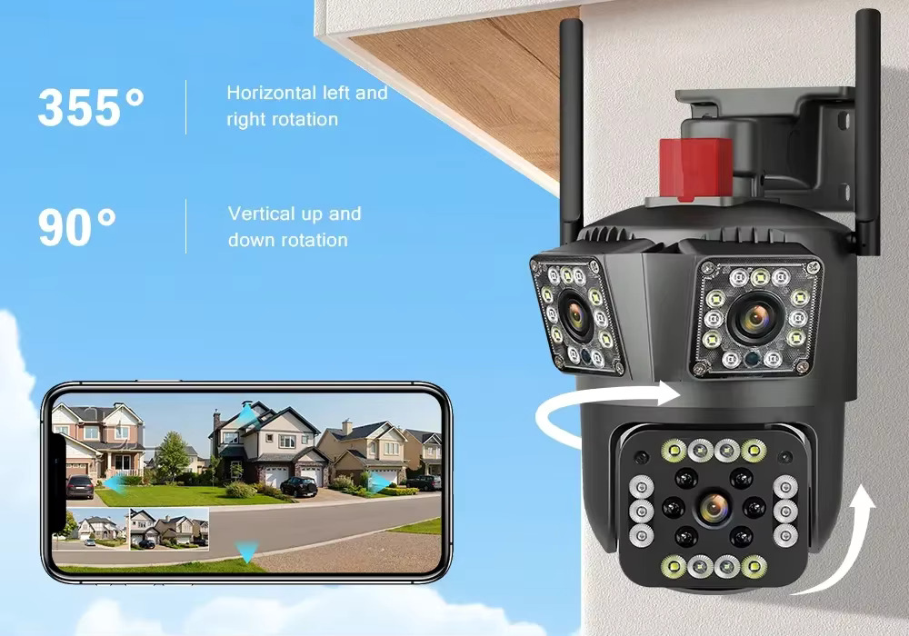 ITECH 8MP PTZ 4G 4K Dual Lens Screen SIM Camera Outdoor Three Screens Protection Motion Detection Outdoor IP CCTV Survalance Cameras. 