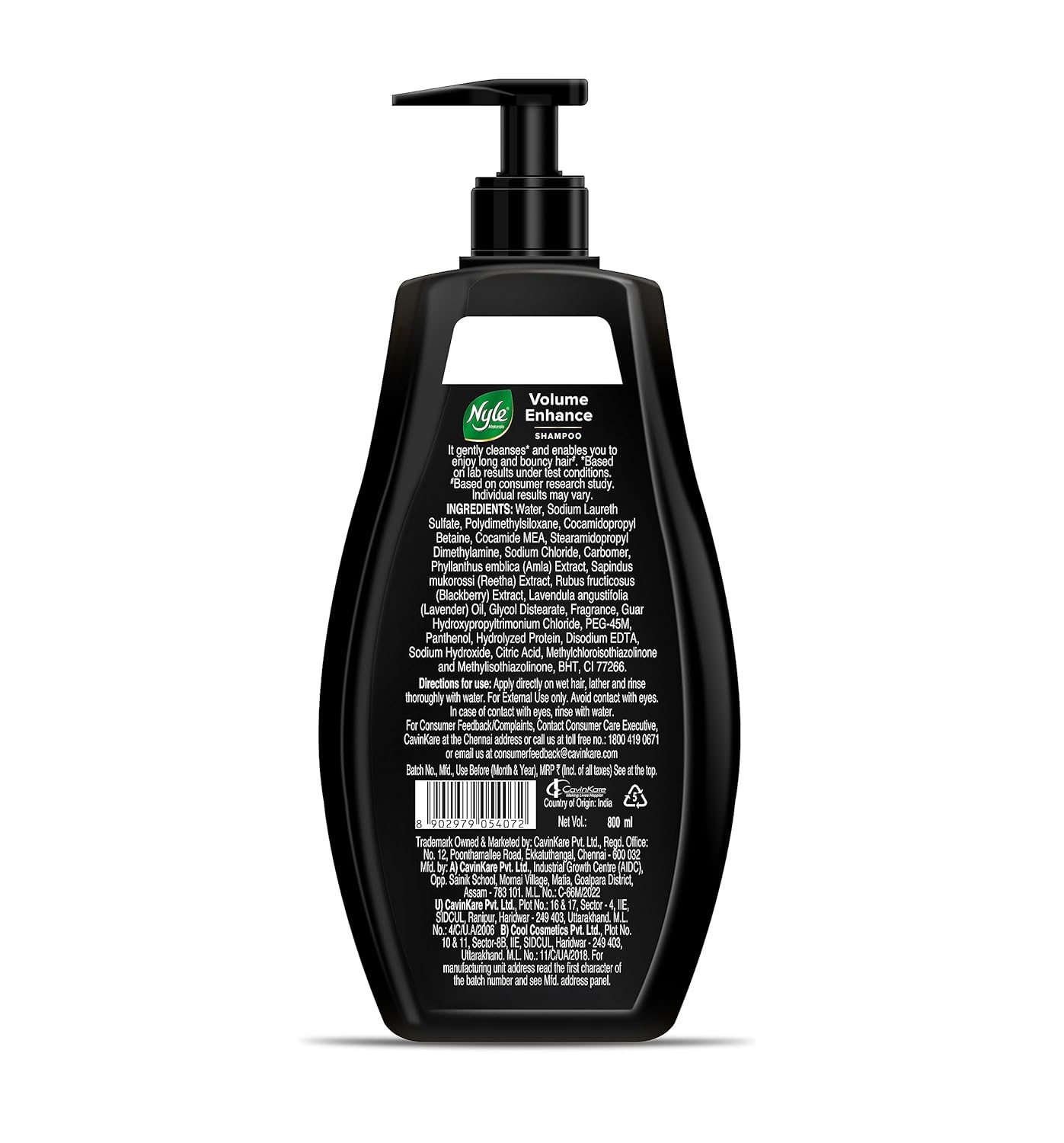 Nyle Naturals Volume Enhance Shampoo, With Blackberry, Reetha and Amla, Gentle & Soft Shampoo, PH Balance and Paraben Free, For Men and Women, 800ml SAM. 