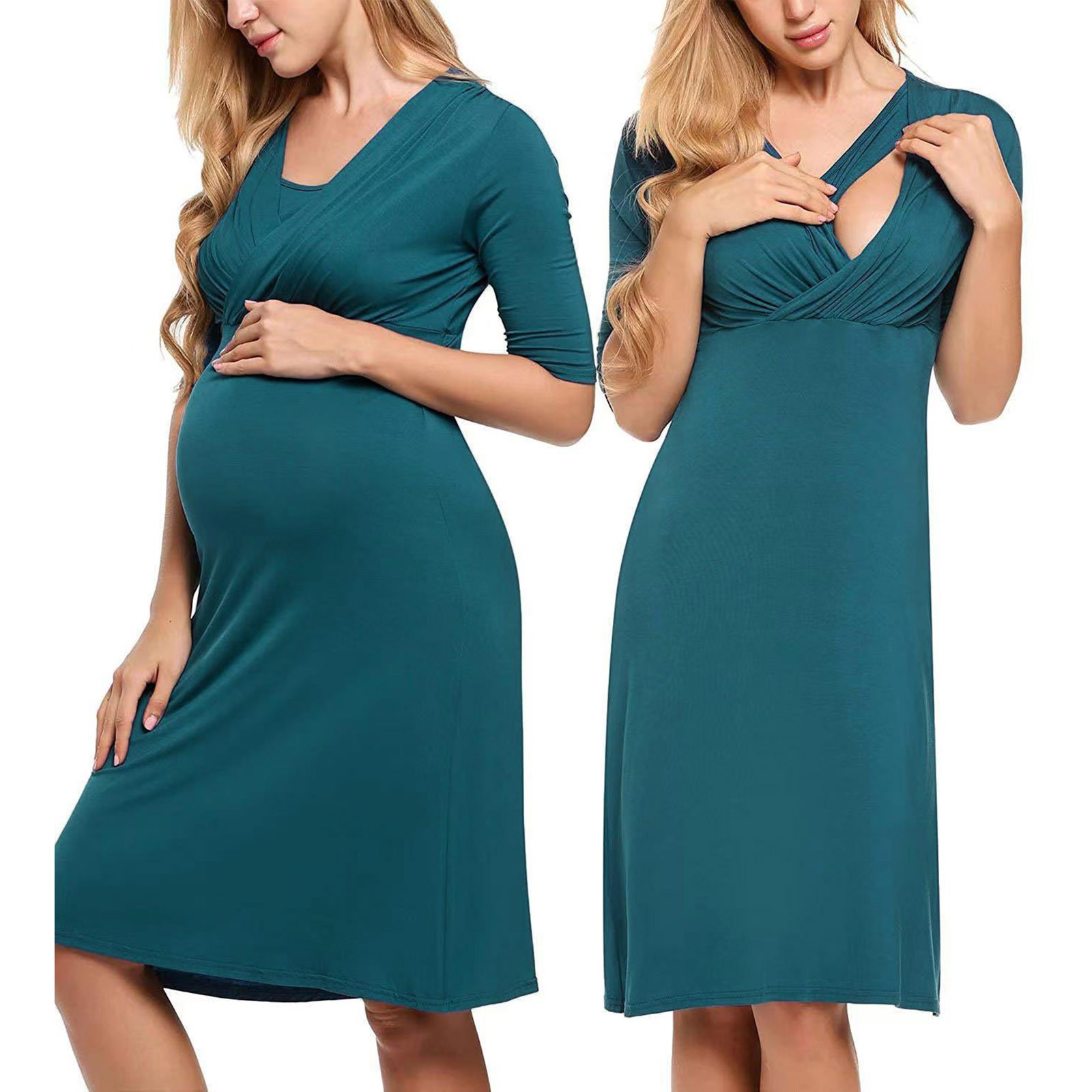 【HOT】 2023 New Breastfeeding Nightwear Women Pregnant Maternity Solid Color Tunic Breastfeeding Summer Comfy Maternity Dress Vestido