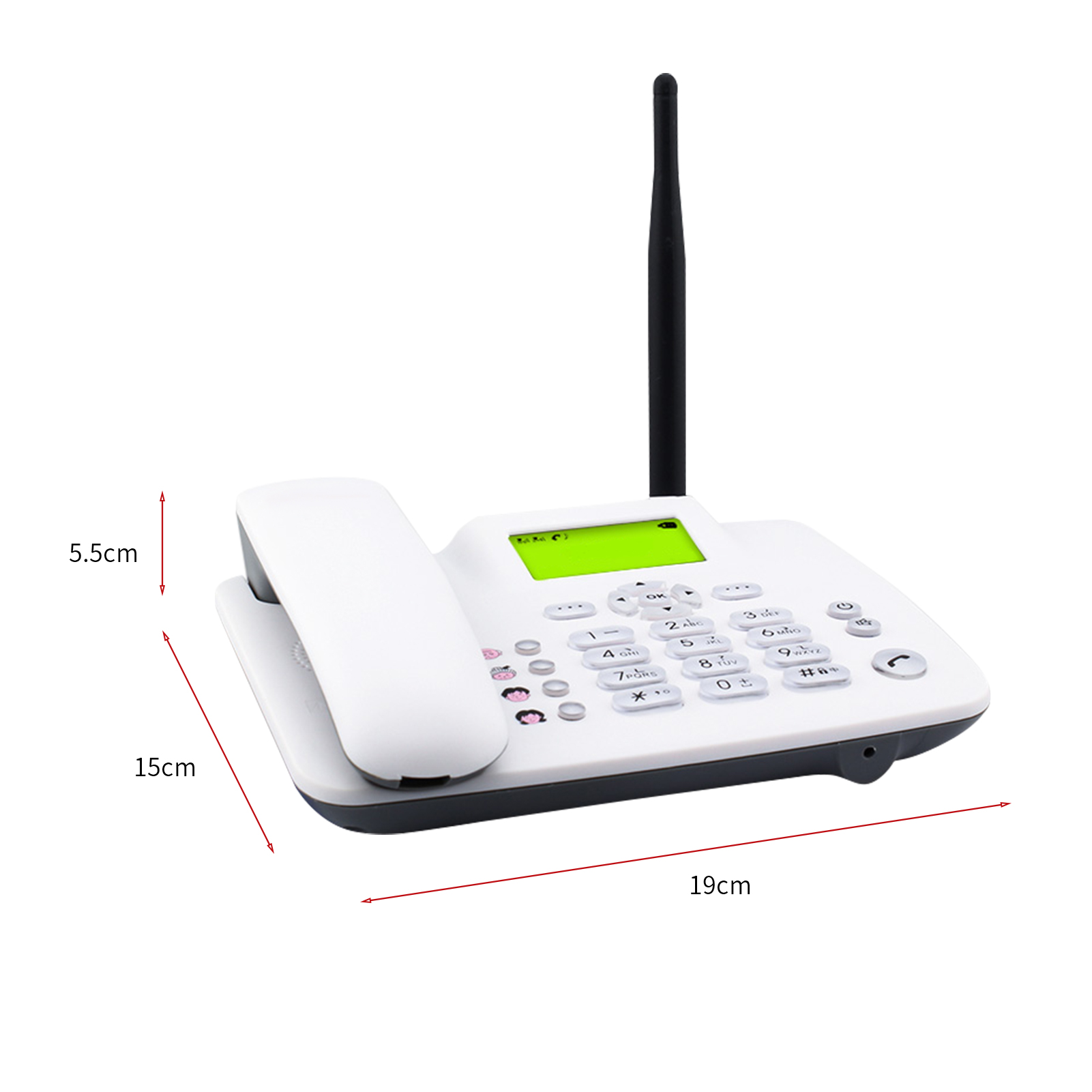 Fixed wi-rel-ess Phone Desktop Telephone Support Dual si-m TF Card 3G Cordless Phone with ante-nna Ra-dio Alarm Clock Automatic Auto-rec-ording Funtion for House Home Call Center Office Company Hotel. 