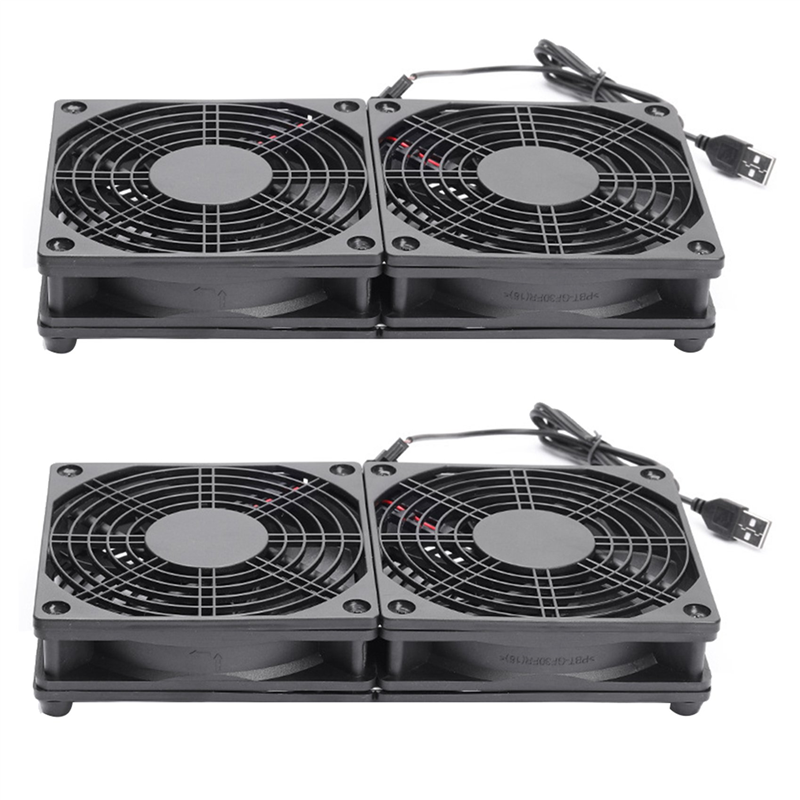 2X 120mm 5V USB Powered PC Router Dual Fans with Speed Controller High Airflow Cooling Fan for Router Modem Receiver