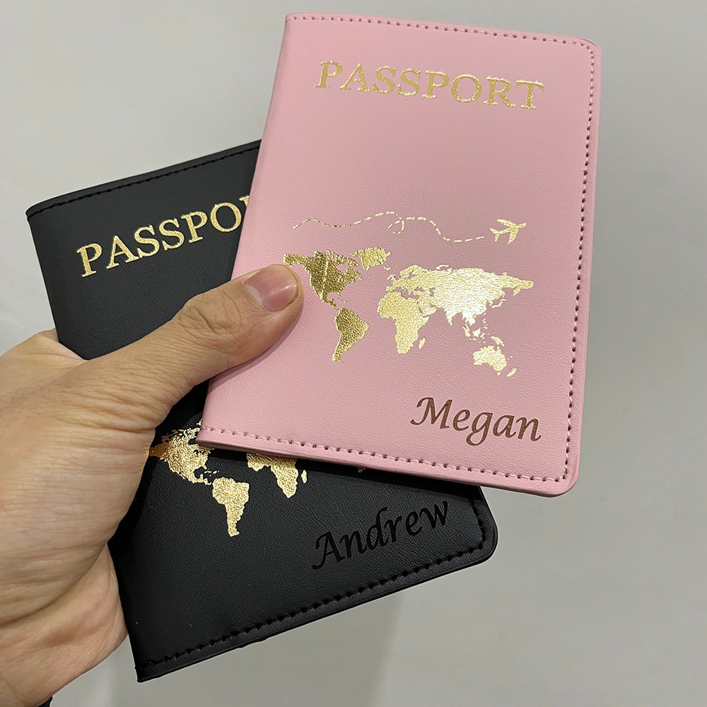 【Hot】 Cute Personalised Passport Covers With Names Couple Customized Name Passport Cover Name In Black Color. 