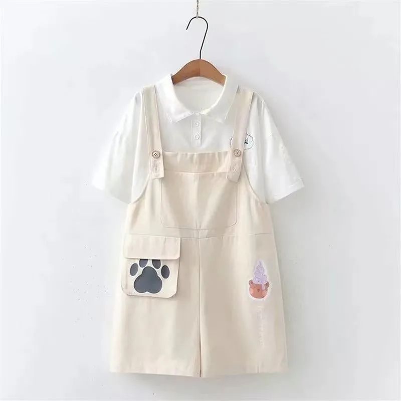 Single/Set Japanese Style Soft Girl Cute Embroidered Loose-Fitting Overalls Summer Student Fresh Casual Shorts. 