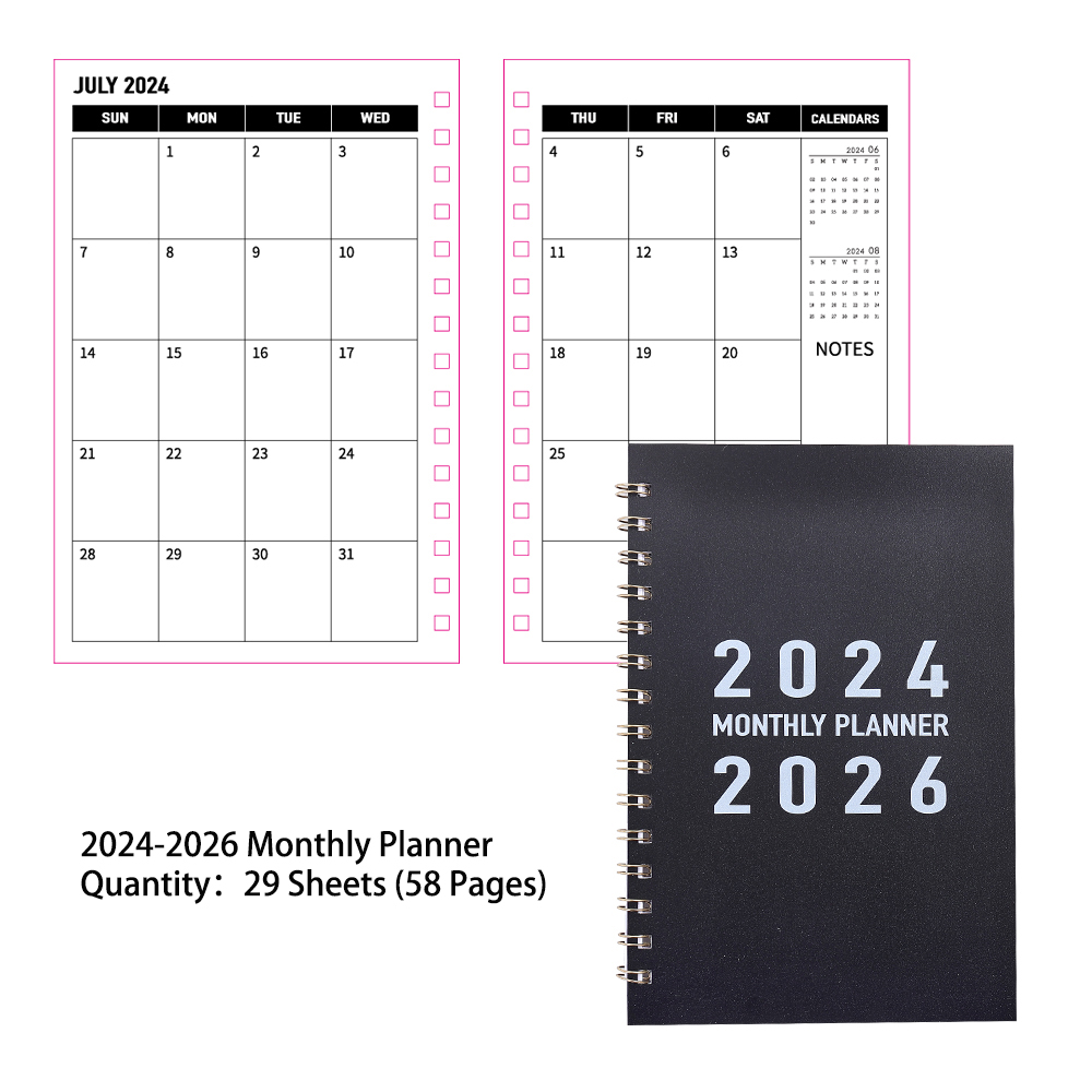 【HOT】 29 Sheets 20242026 Monthly Planner Black PVC Waterproof Cover