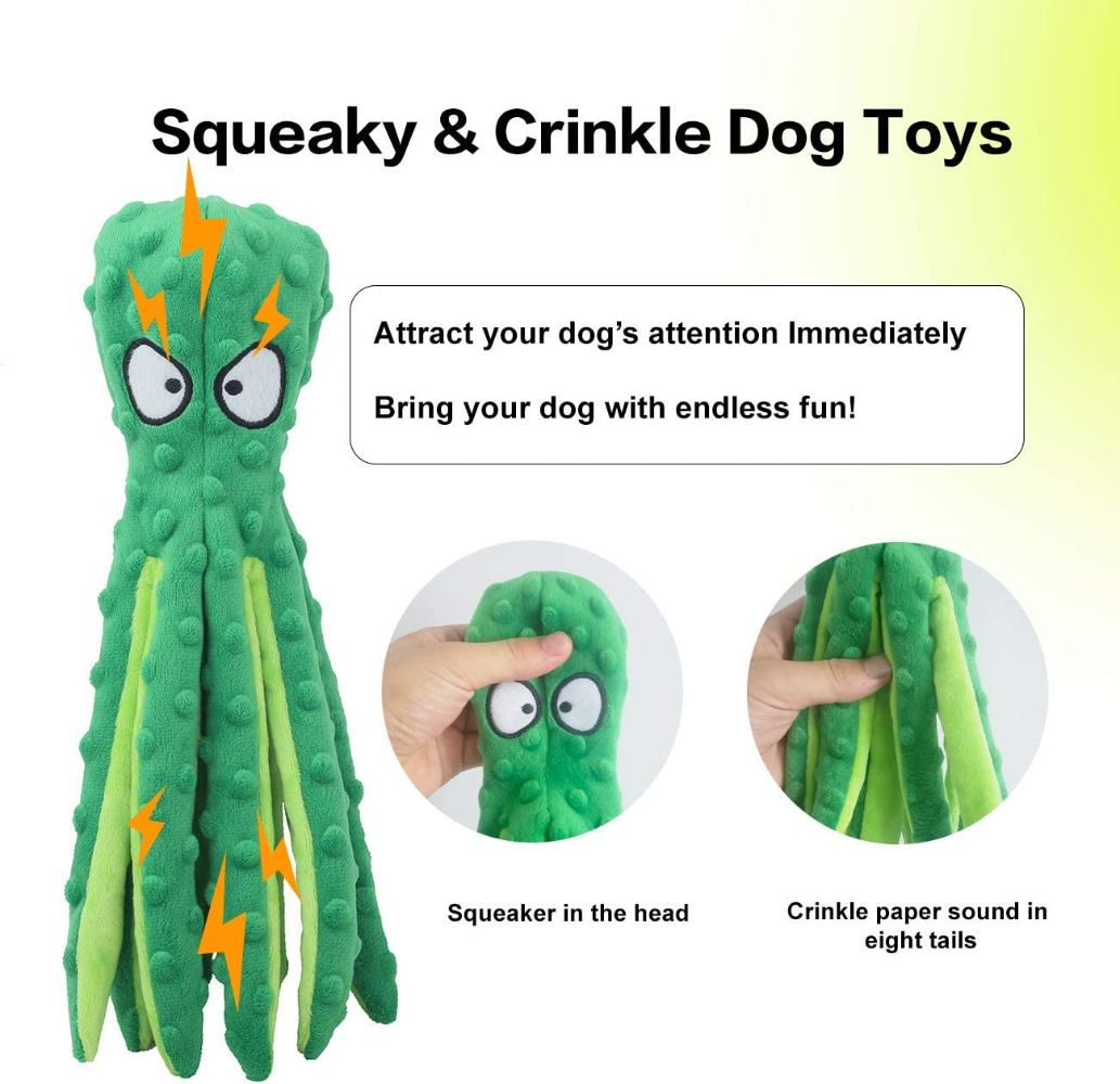 Dog Toys 8 Legs Octopus Soft Stuffed Toy Outdoor Play Interactive Squeaky Dog Toy Squeaky Anti-Stress Paper Chew Teeth. 