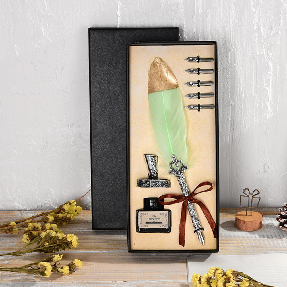 Ink Bottle And Pen Set Traditional Pen And Ink Set Feather Quill Pen Antique Fountain Pen Calligraphy Pen Set. 
