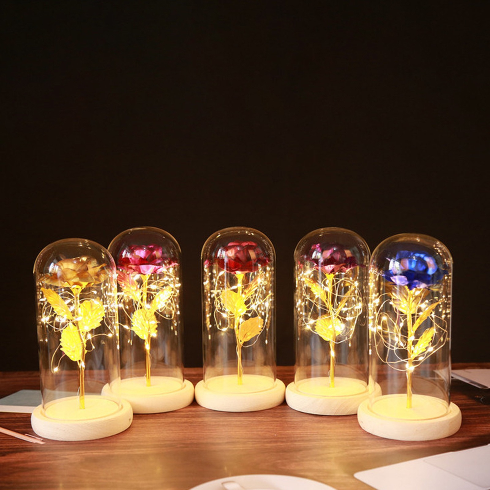 Glass Rose Flower Gift Exquisite Luminous Rose In Glass Dome. 