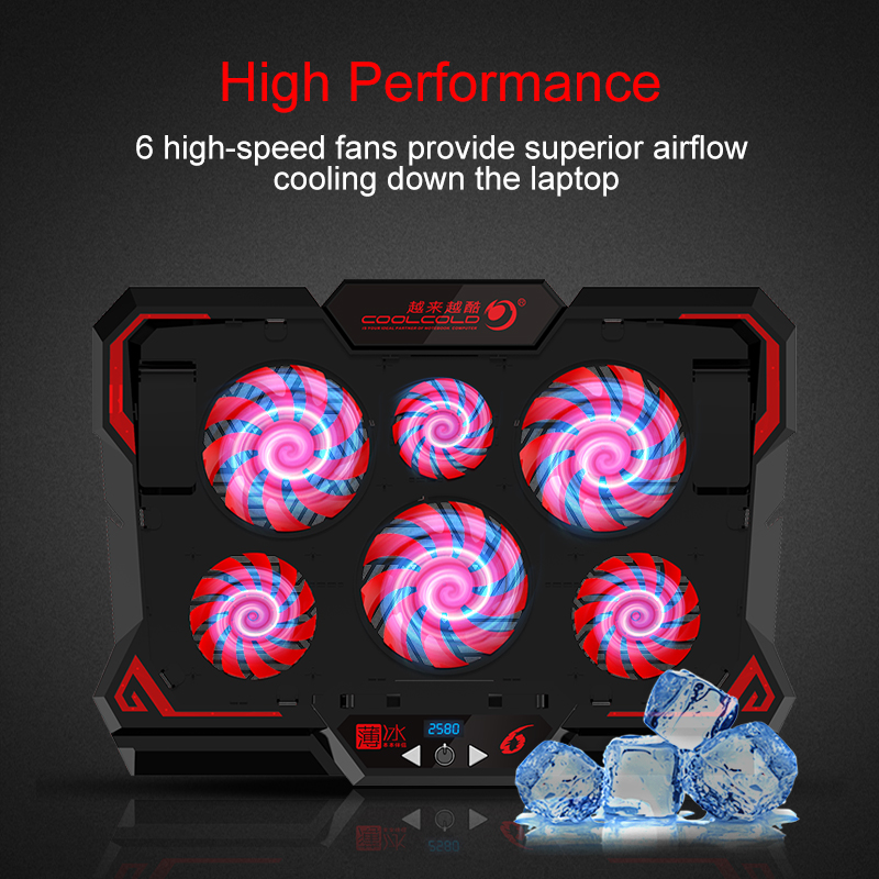HXSJ 17 inch Gaming La-ptop Cooler Six Fan Led Screen Two USB Port 2600 RPM La-ptop Cooling Pad Stand. 