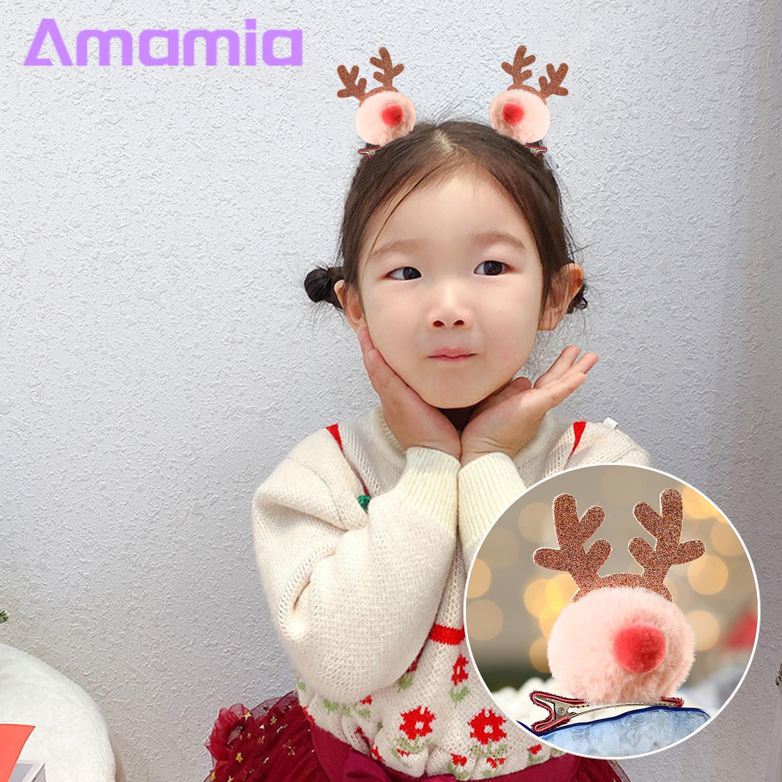 Amamia Fawn Hairpin All-match Christmas Antler Hair Ball Hair Clip. 