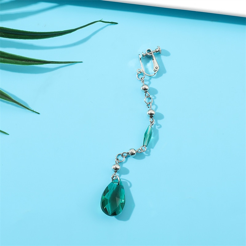 【IKE】Anime Vivy Fluorite Eye's Song Cosplay Vivy Earring Ear Clip 1 Pieces Long Green Gem Earclip Costume Accessory Cosplay Prop Gift. 