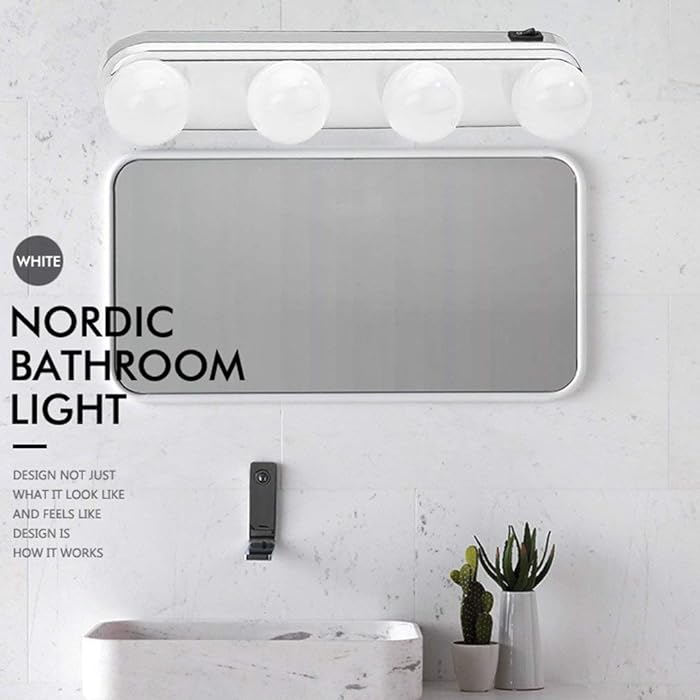 Portable Studio Glow Mirror Make-up Vanity Light for Dressing Table with 4 LED Bulbs and Powerful Suction Cups Bathroom Mirror Wall LED Vanity Lamp Makeup Light. 
