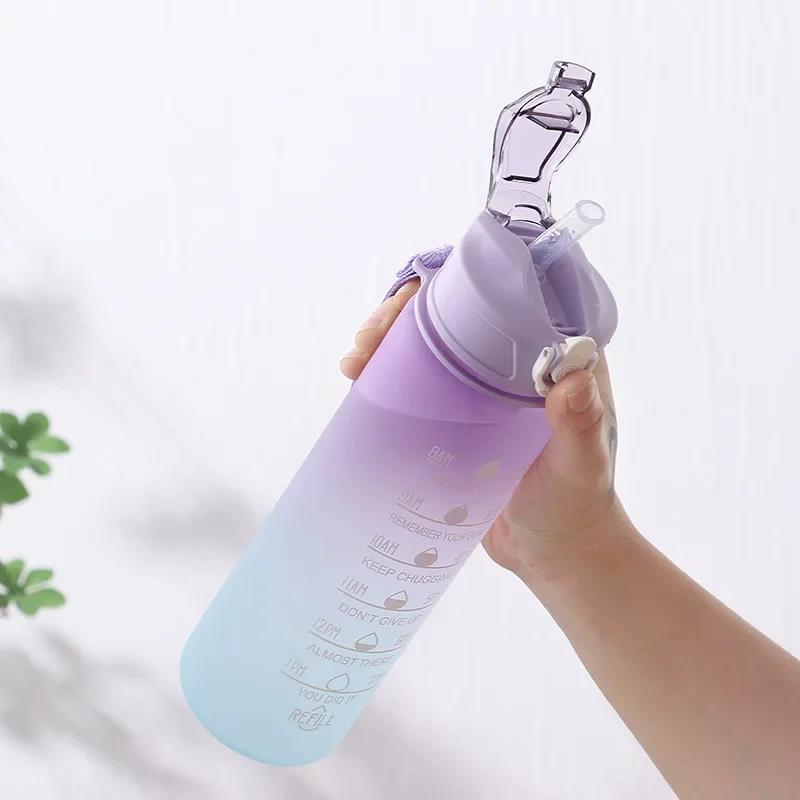 Sports Water Bottle With Straw, 750 ml, With Filter Time Marking And Leakproof Pack of 1 pcs. 